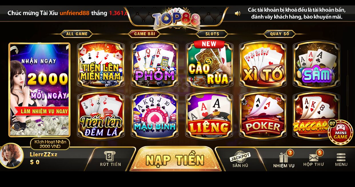 Hệ thống game đổi thưởng của Top88