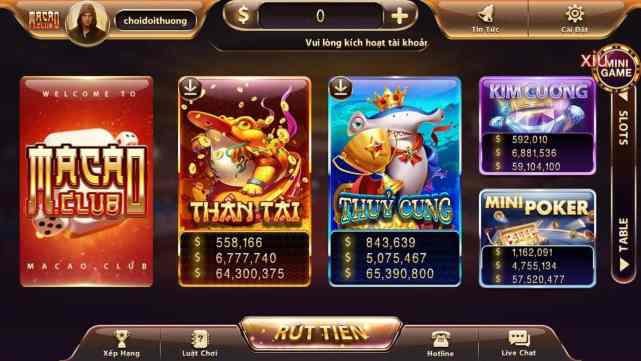 Trò chơi có sẵn tại Macao Club