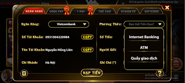 Nạp tiền tại game bài X8 Club