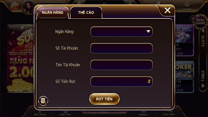Rút tiền game bài đổi thưởng Sunwin