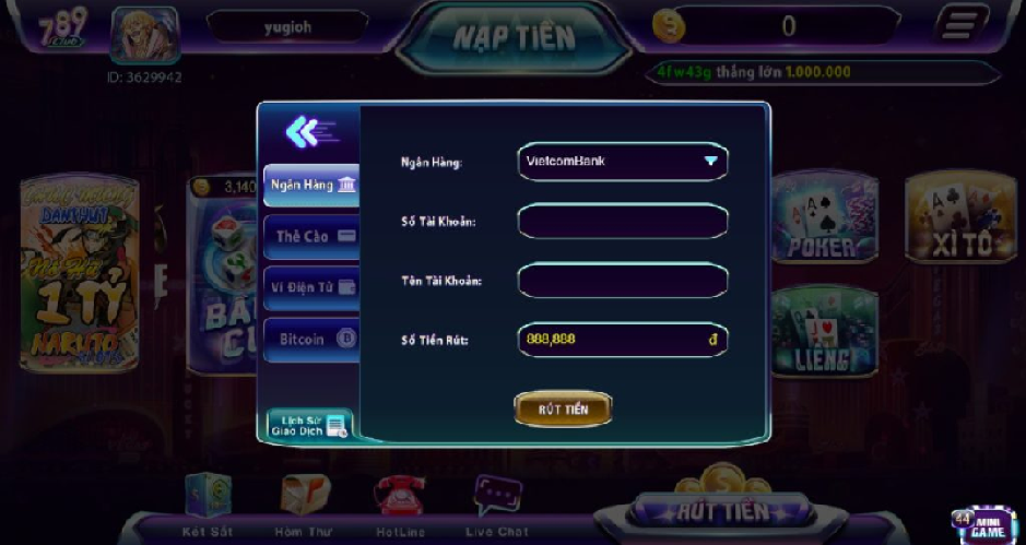 Rút tiền tại cổng game bài 789