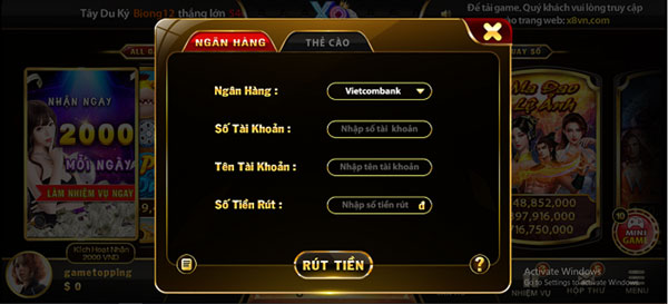 Rút tiền tại cổng game bài X8 Club