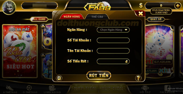 Rút tiền tại cổng game Fa88