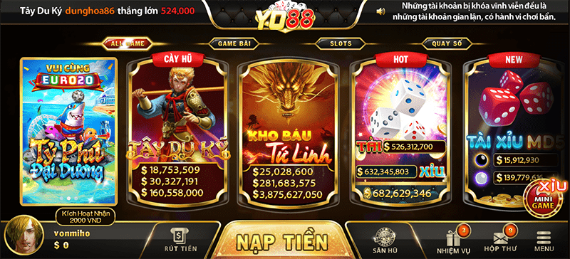 Thư viện game đồ sộ tại Yo88